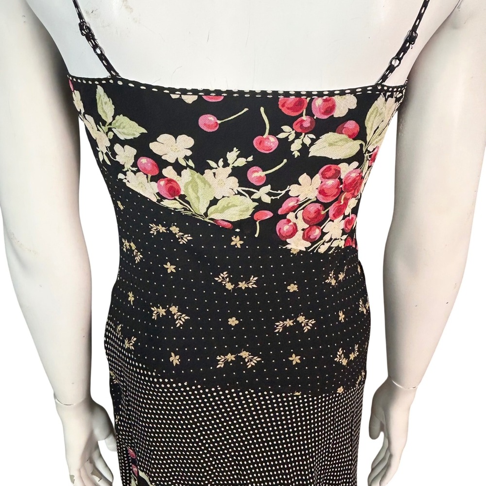 90s Slip Dress Cherries Floral Size 1/2 XS Express Silk Patchwork Retro - Picture 10 of 12